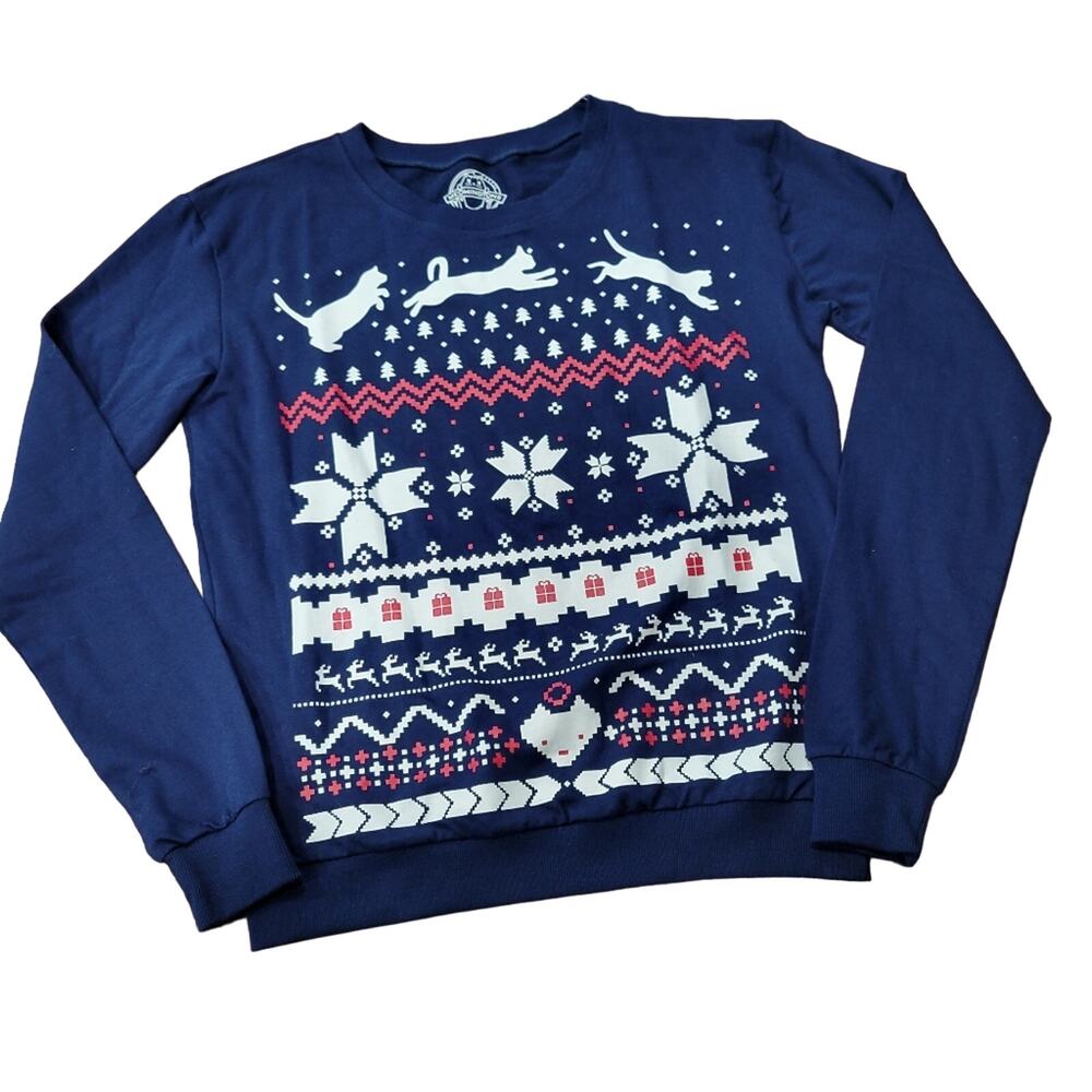 NWT Meowingtons Cat Print Christmas Long Sleeve Shirt Size Medium? No Size Tag